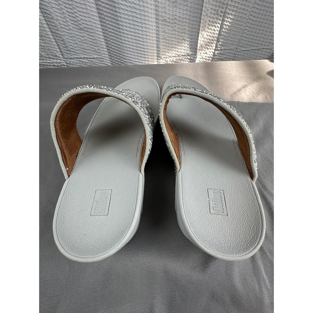 FitFlop Lulu Glitter Toe Post Sandals Silver Womens US 10 EU 42 Microwobbleboard - Picture 2 of 7